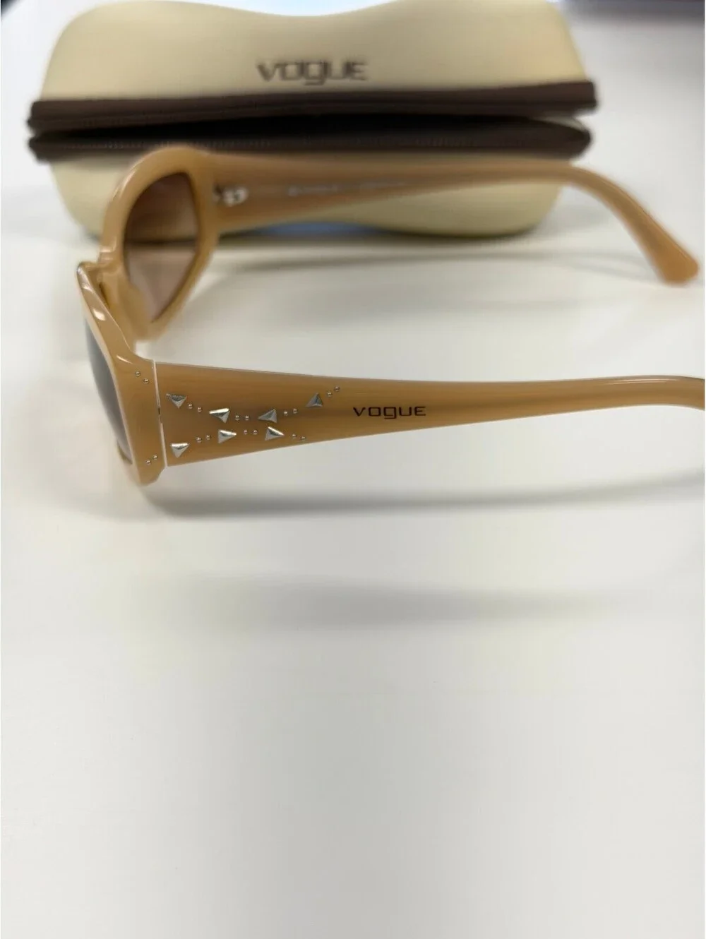 Vintage Vogue Caramel Brown Embellished Sunglasses + Case